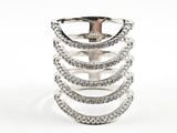 Elegant Long Open Multi Row Curved Design Pattern CZ Silver Ring