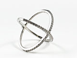 Elegant Large X Shape & Form Open CZ Silver Ring