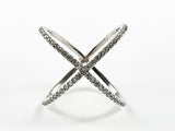 Elegant Large X Shape & Form Open CZ Silver Ring