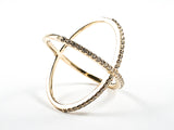 Elegant Large X Shape & Form Open CZ Gold Tone Silver Ring