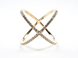 Elegant Large X Shape & Form Open CZ Gold Tone Silver Ring