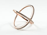 Elegant Large X Shape & Form Open CZ Pink Gold Tone Silver Ring