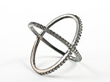 Elegant Large X Shape & Form Open CZ Black Rhodium Tone Silver Ring