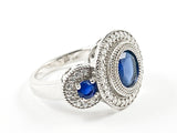 Beautiful Elegant Round Shape Sides & Center Sapphire CZ Trillion Style Design Silver Ring