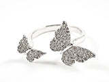 Cute Elegant Duo Butterfly Ends Style Pave CZ Silver Ring