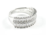 Classic Elegant Multi Row Baguette CZ Silver Ring
