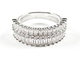 Classic Elegant Multi Row Baguette CZ Silver Ring