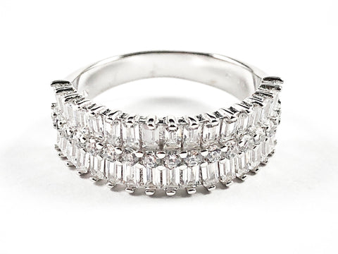 Classic Elegant Multi Row Baguette CZ Silver Ring