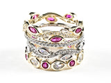 Elegant Set Of 4 Pieces Unique CZ Eternity Two Tone Silver Band Rings