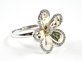 Beautiful Unique Two Tone Flower Shape Shiny Metallic & CZ Silver Ring