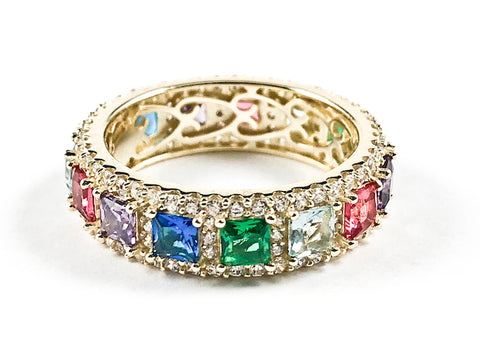 Unique Vintage Style Multi Color Gold Tone Silver Eternity Band