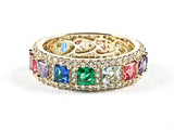 Unique Vintage Style Multi Color Gold Tone Silver Eternity Band