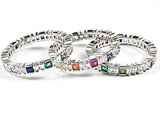 Beautiful Elegant Set Of 3 Multi Color & Shape Pattern CZ Silver Eternity Band Ring