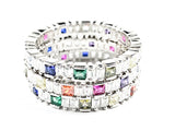 Beautiful Elegant Set Of 3 Multi Color & Shape Pattern CZ Silver Eternity Band Ring