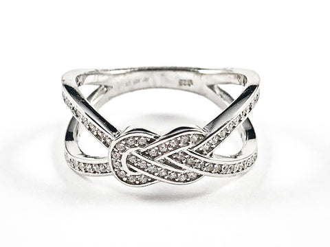 Elegant Unique X Cross With Middle Knot Design Silver Ring