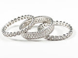 Elegant Mix Design Micro CZ Setting 3 Piece Set Eternity Silver Band Ring