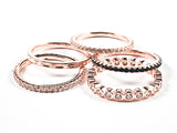 Elegant Five Piece Set Pink Gold Tone Eternity Band Silver Rings