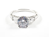Elegant Classic Trillion Style Silver CZ Ring