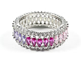 Elegant Multi Color Large Marquise Shape CZ Middle Row Eternity Silver Ring