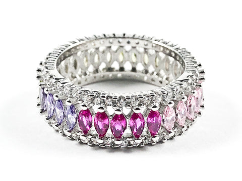 Elegant Multi Color Large Marquise Shape CZ Middle Row Eternity Silver Ring