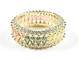 Elegant Multi Color Large Marquise Shape CZ Middle Row Eternity Gold Tone Silver Ring