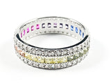 Elegant Multi Color CZ Center Row With Micro CZ Setting Eternity Silver Ring