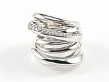 Elegant Unique Irregular Shape Multi Crossover Layered Design Silver Ring