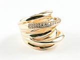 Elegant Unique Irregular Shape Multi Crossover Layered Design Gold Tone Silver Ring