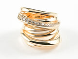 Elegant Unique Irregular Shape Multi Crossover Layered Design Gold Tone Silver Ring