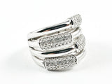 Beautiful Half Shiny Metallic Half Micro CZ Bar Design Pattern Thick Silver Ring