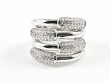 Beautiful Half Shiny Metallic Half Micro CZ Bar Design Pattern Thick Silver Ring