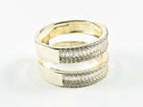 Elegant Open Two Row Micro Setting CZ Gold Tone Silver Ring