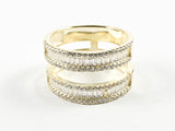 Elegant Open Two Row Micro Setting CZ Gold Tone Silver Ring