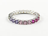 Beautiful Multi Color Round Cut Multi Color Row CZ Silver Eternity Band Ring