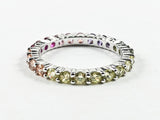 Beautiful Multi Color Round Cut Multi Color Row CZ Silver Eternity Band Ring