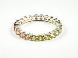 Beautiful Multi Color Round Cut Multi Color Row CZ Gold Tone Silver Eternity Band Ring