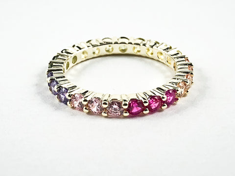 Beautiful Multi Color Round Cut Multi Color Row CZ Gold Tone Silver Eternity Band Ring