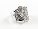 Elegant Unique Floral Burst Pave Style Design Silver Ring