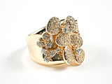 Elegant Unique Floral Burst Pave Style Design Gold Tone Silver Ring