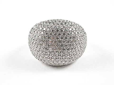 Elegant Micro Pave CZ Large Dome Silver Ring