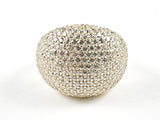 Elegant Micro Pave CZ Large Dome Gold Tone Silver Ring