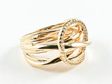 Elegant Multi Layer Crossover With Center CZ Circle Swirl Design Gold Tone Silver Ring