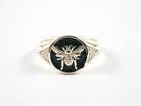 Cute Center Gold Tone Bee Black Enamel Round Shape Gold Tone Silver Ring