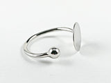 Elegant Cute Circle Disc & Round Ball Duo Wrap Open Shiny Metallic Silver Ring