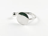 Elegant Cute Circle Disc & Round Ball Duo Wrap Open Shiny Metallic Silver Ring