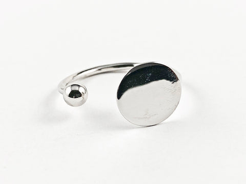 Elegant Cute Circle Disc & Round Ball Duo Wrap Open Shiny Metallic Silver Ring