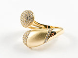 Elegant Open Pave CZ Duo Ends Wrap Design Matte Finish Gold Tone Silver Ring