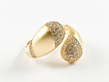 Elegant Open Pave CZ Duo Ends Wrap Design Matte Finish Gold Tone Silver Ring