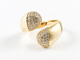 Elegant Open Pave CZ Duo Ends Wrap Design Matte Finish Gold Tone Silver Ring