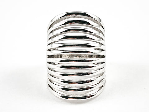 Elegant Long Elongated Multi Row & Layer Design Shiny Silver Ring